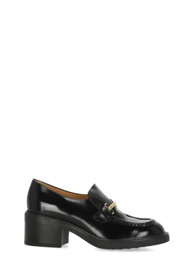 Tod's Block Heel Round Toe Loafers With Hardware In Black