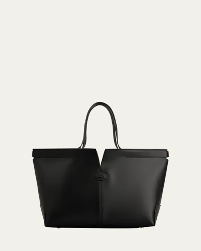 Tod's Smooth Leather Shopper Tote Bag In Black