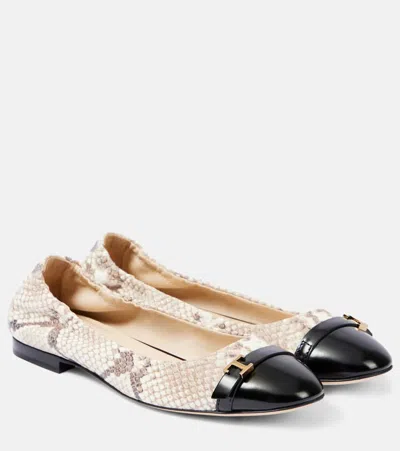 Tod's Snake-effect Leather Ballet Flats In Black
