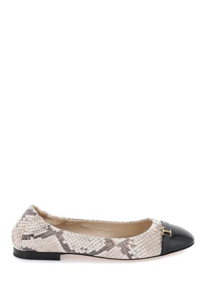 Tod's Snake-effect Leather Ballet Flats In Black