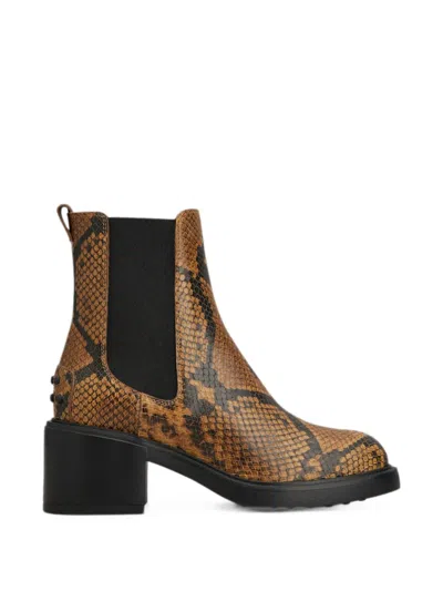 Tod's Snake-effect Leather Ankle Boots In Brown