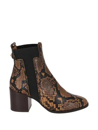 Tod's Snake-effect Leather Ankle Boots In Brown