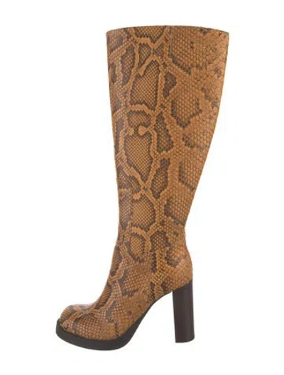 Pre-owned Tod's Snakeskin Animal Print Boots In Brown