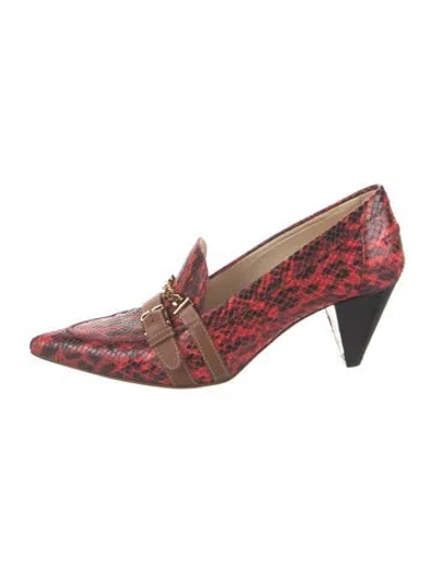 Pre-owned Tod's Snakeskin Animal Print Pumps In Red