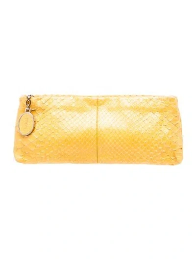 Pre-owned Tod's Snakeskin Clutch In Yellow