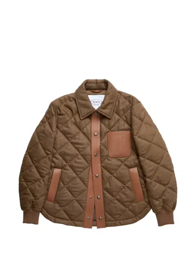 Tod's Snap-button Quilted Jacket In Brown