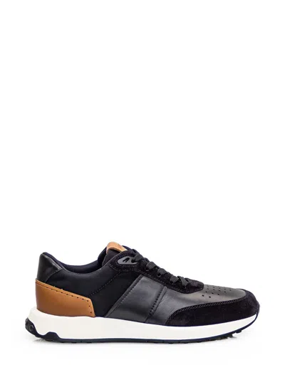 Tod's Suede-trimmed Leather Sneakers In Navy
