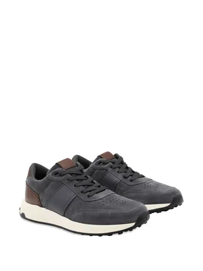 Tod's Blue Calf Leather Sneakers In Black