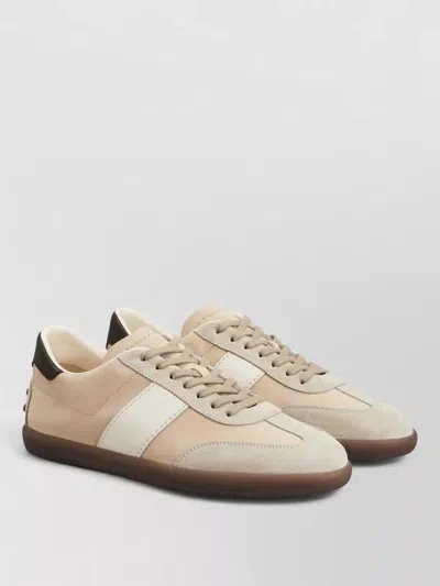 Tod's Sneakers Contrast Panel Perforated Detail Rubber Sole In Neutral