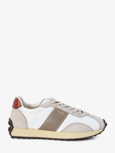 Tod's Leather And Fabric Sneaker In White