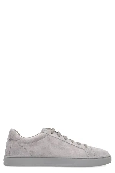 Tod's Lace Up Shoes In Suede Mouse Grey With Rubber Sole In Gray