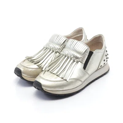 Tod's Sneakers Leather Silver Metallic Fringe In White