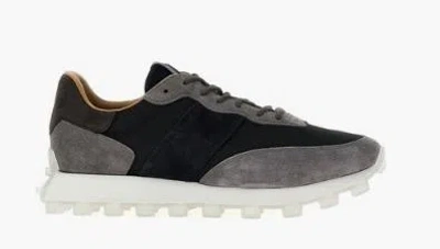 Tod's Suede-panel Ribbed Sneakers In Grey
