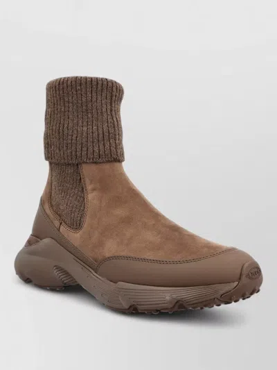 Tod's Sport Ankle Sock Sneaker Suede Upper Sole In Brown