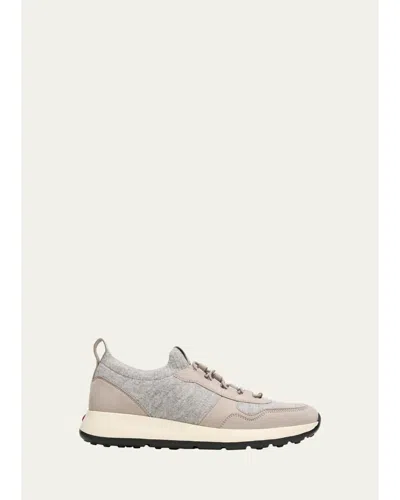 Tod's Sportiva Knit Suede Trainer Sneakers In Grigio