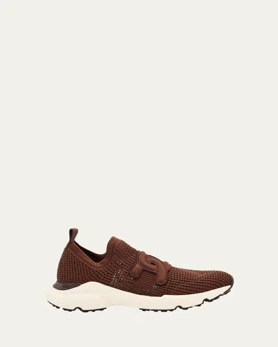 Tod's Sports Knit Chain Sock Sneakers In Brown