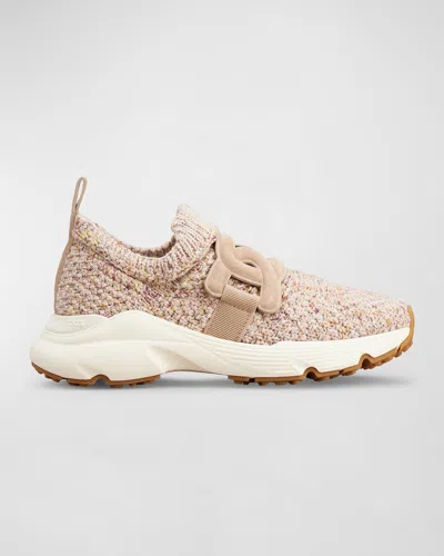 Tod's Sports Knit Chain Sock Sneakers In Rosa Lingerie