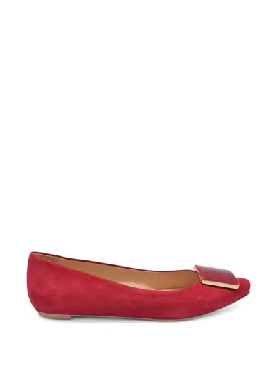 Tod's Square Gem Stone Detail Ballerina In Red
