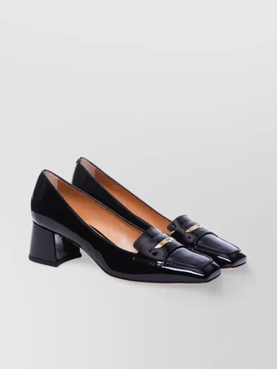 Tod's Square Toe Block Heel Loafers In Black