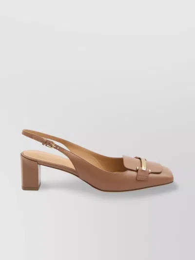 Tod's Square Toe Slingback Leather Pumps In Brown