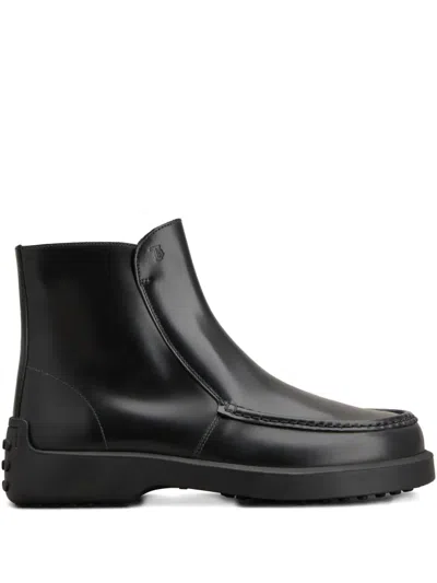 Tod's Stitch-detail Leather Boots In Black