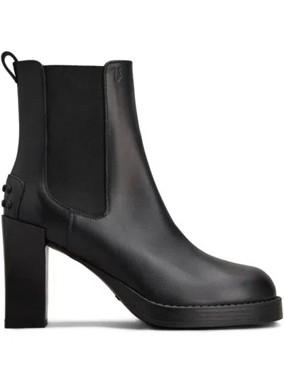 Tod's Leather Heeled Chelsea Ankle Boots In Black