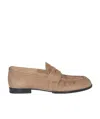 Tod's Suede Almond Toe Loafers With Tonal Stitching In Brown