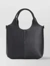 Tod's Strap Leather Bag White Stitching Hardware Handles In Grey