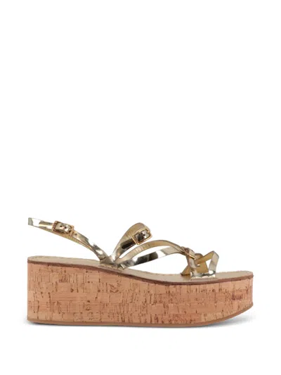 Tod's Strappy Cork-wedge Sandals In Gold