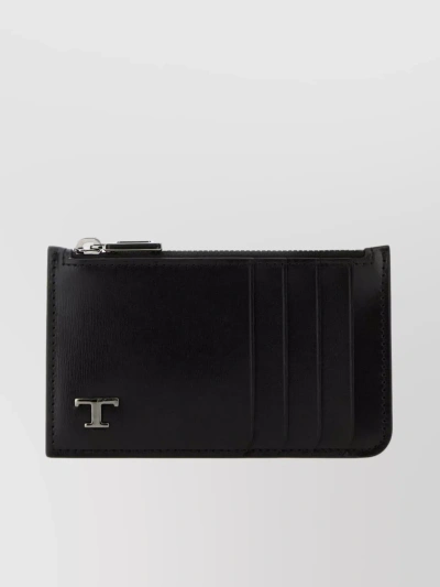 Tod's Streamlined Leather Card Carrier In Black