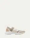 Tod's Stretch Woven Cotton Runner Sneakers In Beige