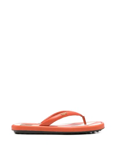 Tod's Stripe Detail Flip Flops In Orange