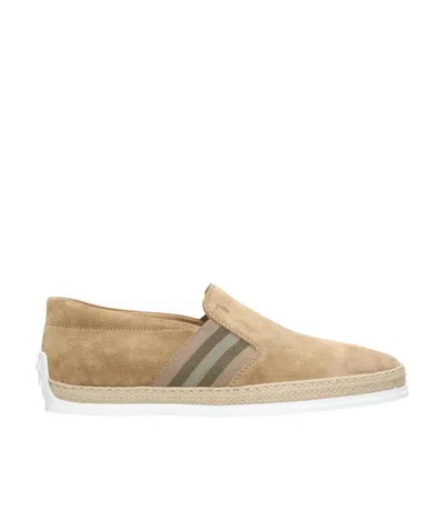 Tod's Stripe-detail Suede Loafers In Nude