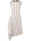 Tod's Striped Asymmetric Shift Dress In Neutrals
