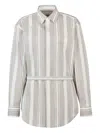 Tod's Striped Belted Shirt In Gray