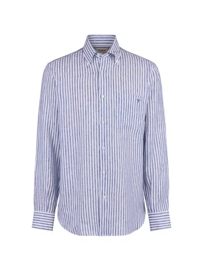 Tod's Camicia Button Down In Lino A Righe In Blue