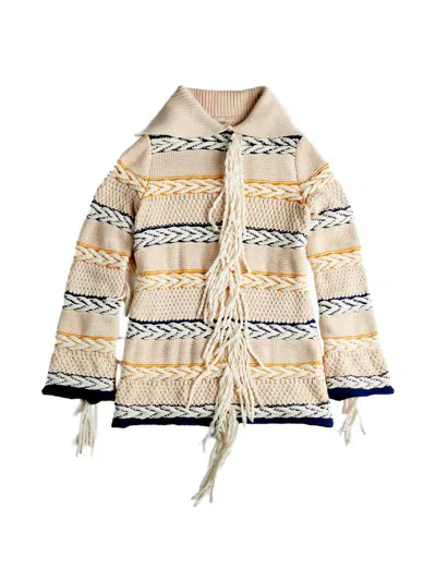 Tod's Striped Fringed Cardigan In Multi