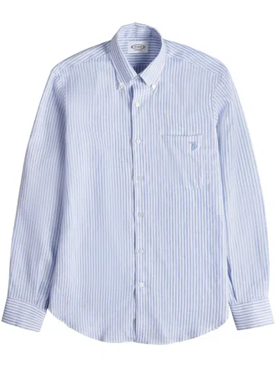 Tod's Striped Linen Shirt In Blue