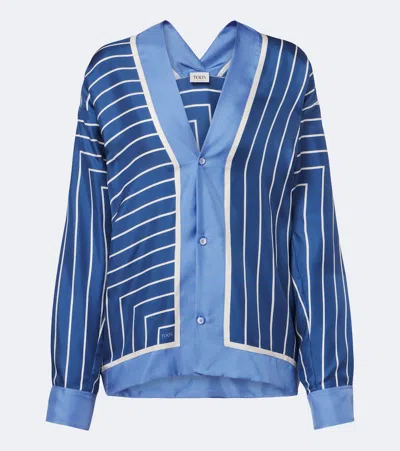 Tod's Striped Silk Shirt In Blue