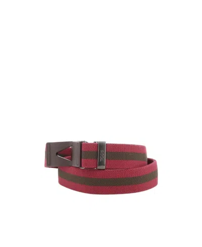 Tod's Striped Snap-buckle Belt In Red