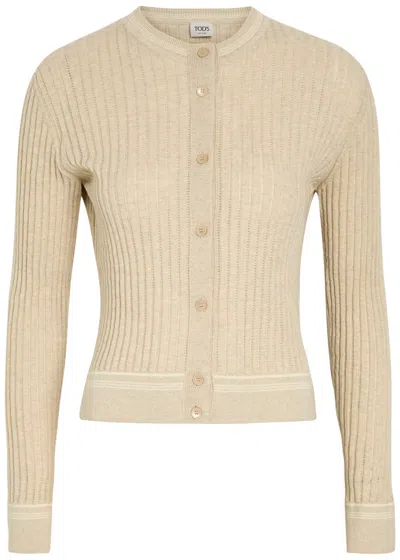 Tod's Tods Striped Trims Cotton-knit Cardigan In Neutral