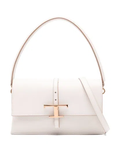 Tod's Structured White Handbag With Gold-tone Clasp