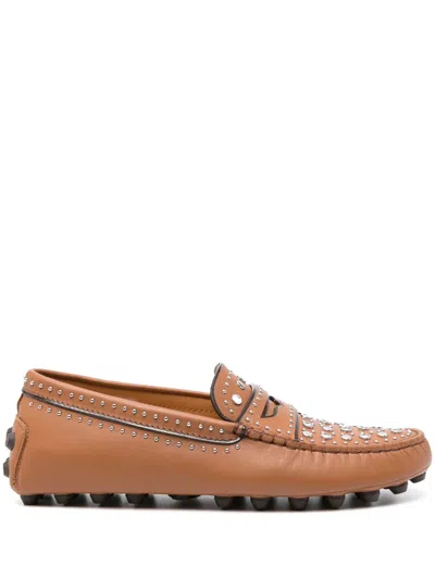 Tod's Gommino Studded Leather Moccasins In Brown