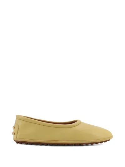 Tod's Leather Ballet Flat With Rear Rubber Detail In Yellow