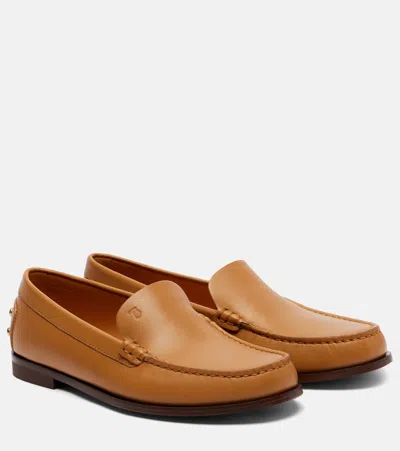 Tod's Beige Loafers With Embossed Logo And Stud Details On The Back In Leather Woman In Brown