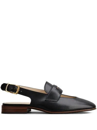 Tod's 10mm Penny Leather Slingback Shoes In Black