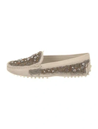 Pre-owned Tod's Suede Animal Print Moccasins In Gray