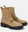 Tod's Suede Ankle Boots In Beige
