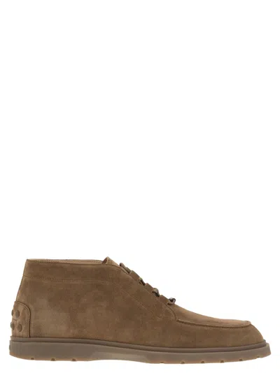 Tod's Leather Ankle Boots Suitable For Desert Terrain In Brown