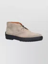 Tod's Suede Ankle Boots With Textured Rubber Sole In Neutral